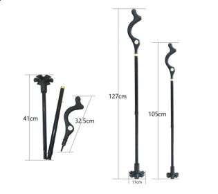 Telescopic Stick Stool Folding Handle Walking Stick (Option: Black-Folding-3pcs)