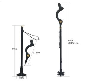 Telescopic Stick Stool Folding Handle Walking Stick (Option: Black-Telescopic-2pcs)