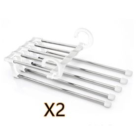 5 In 1 Wardrobe Hanger Multi-functional Clothes Hangers Pants Stainless Steel Magic Wardrobe Clothing Hangers For Clothes Rack (Option: White-47x18cm 2PCS)